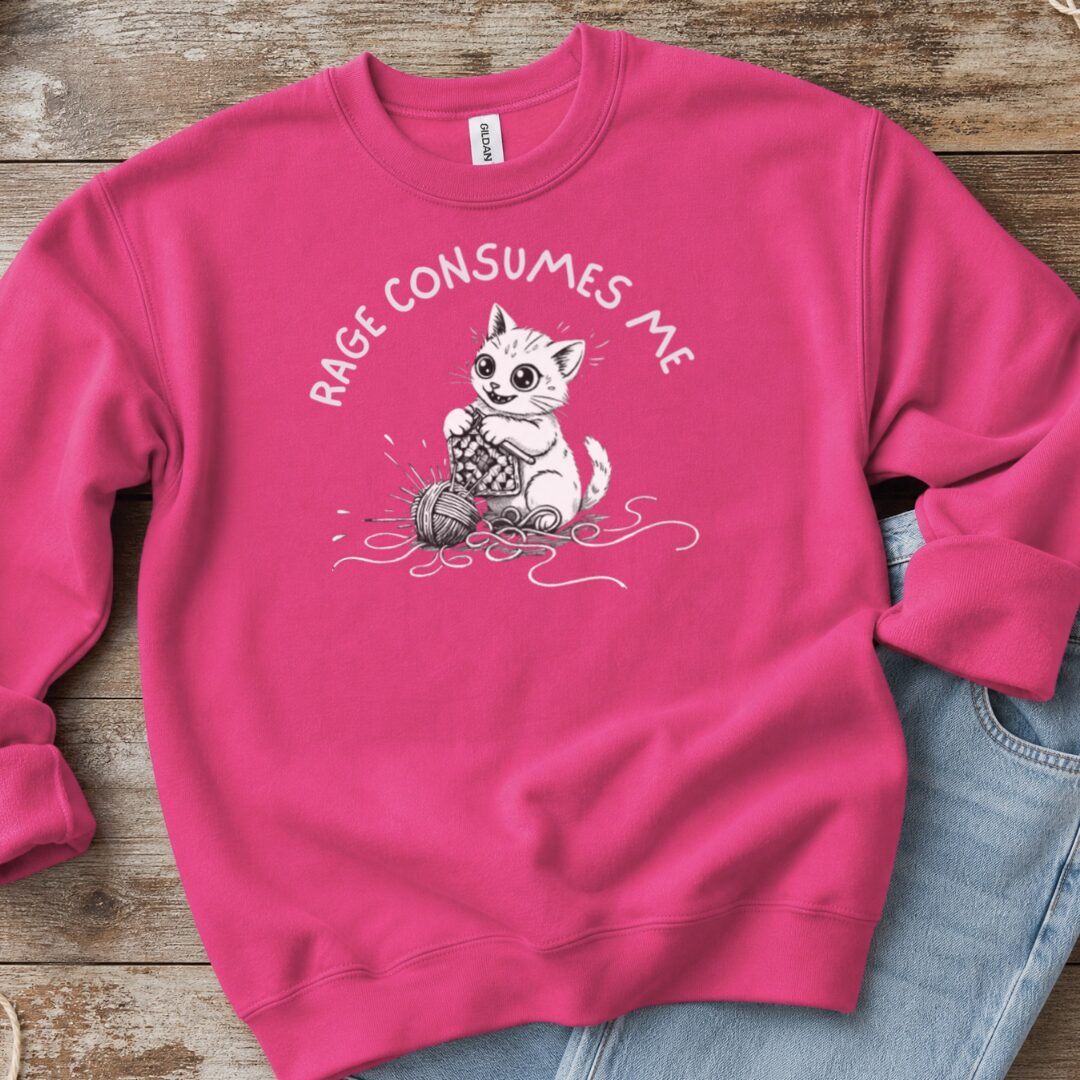 Crochet Rage Consumes Me Sweatshirt Bright Pink t-shirt