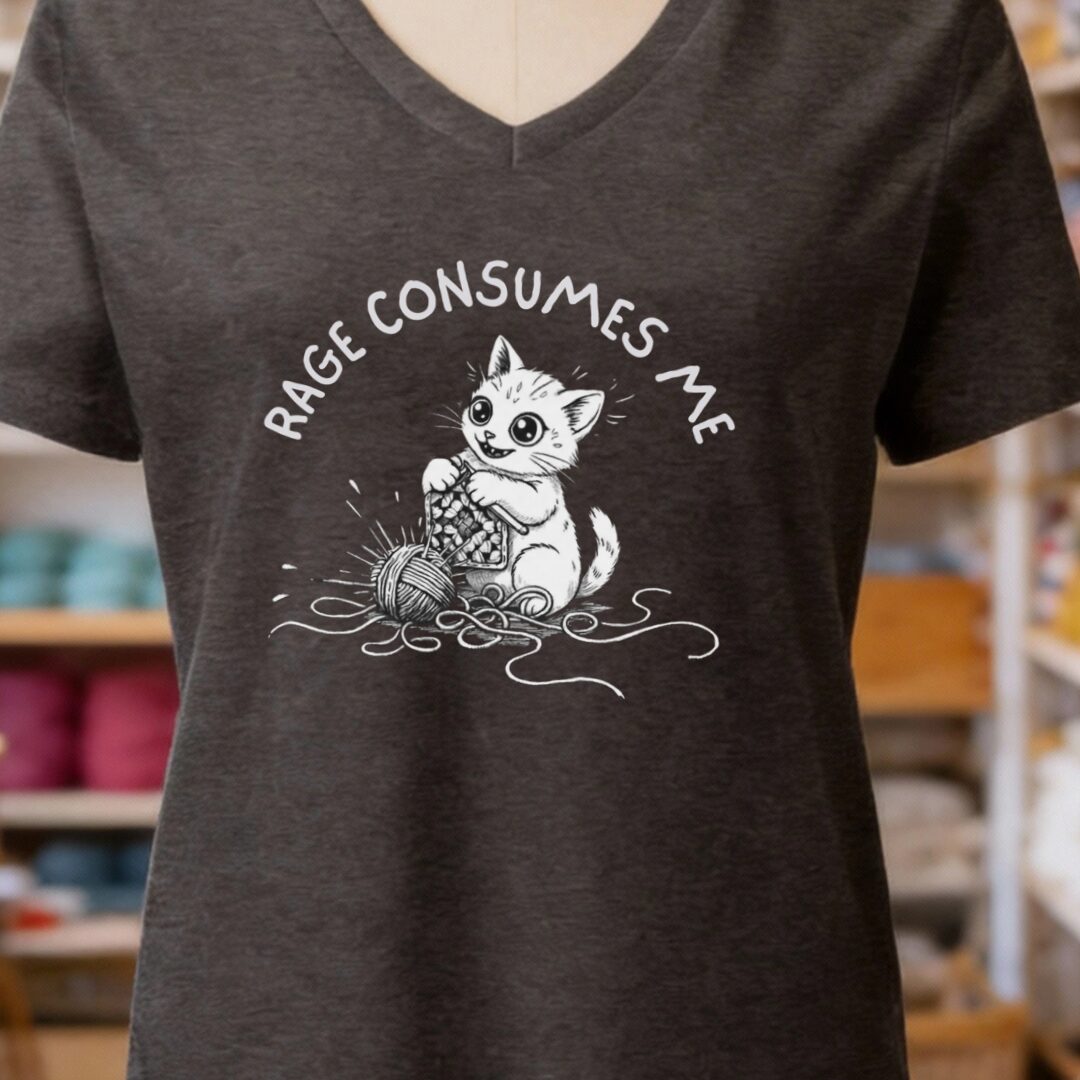 Crochet Rage Consumes Me V-Neck T-Shirt Dark Grey t-shirt
