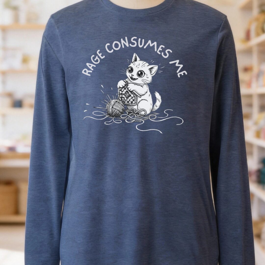 Crochet Rage Consumes Me Long Sleeve Tee Heather Navy t-shirt