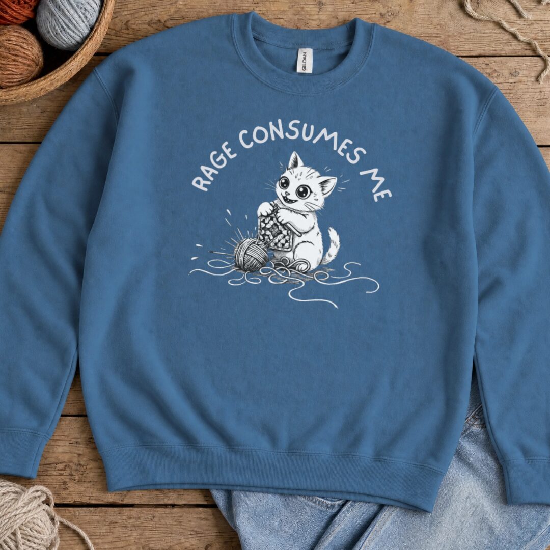 Crochet Rage Consumes Me Sweatshirt Indigo Blue t-shirt