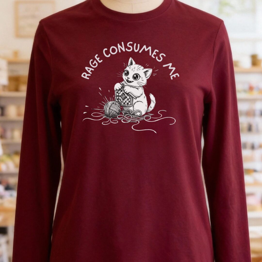 Crochet Rage Consumes Me Long Sleeve Tee Maroon t-shirt