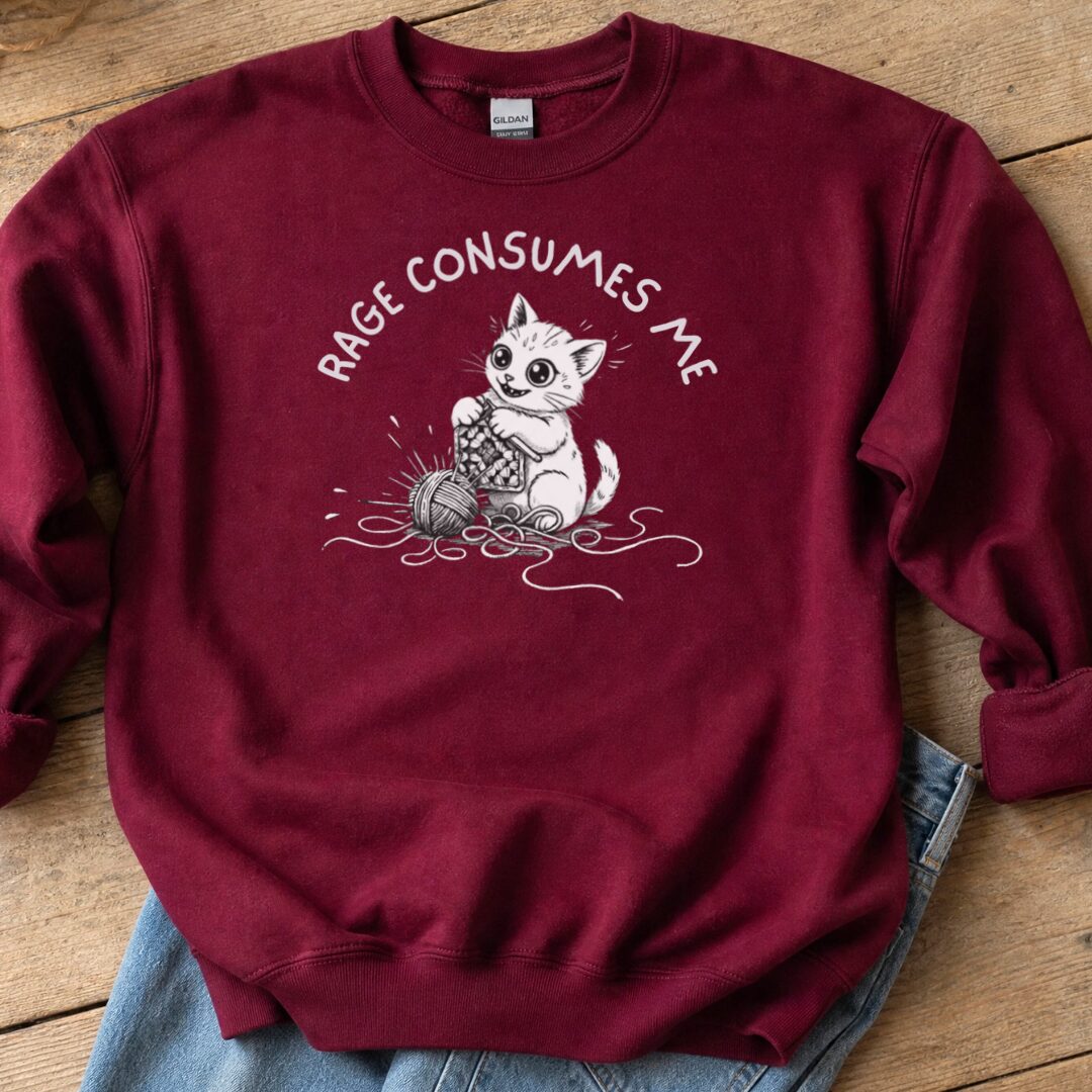 Crochet Rage Consumes Me Sweatshirt Maroon t-shirt