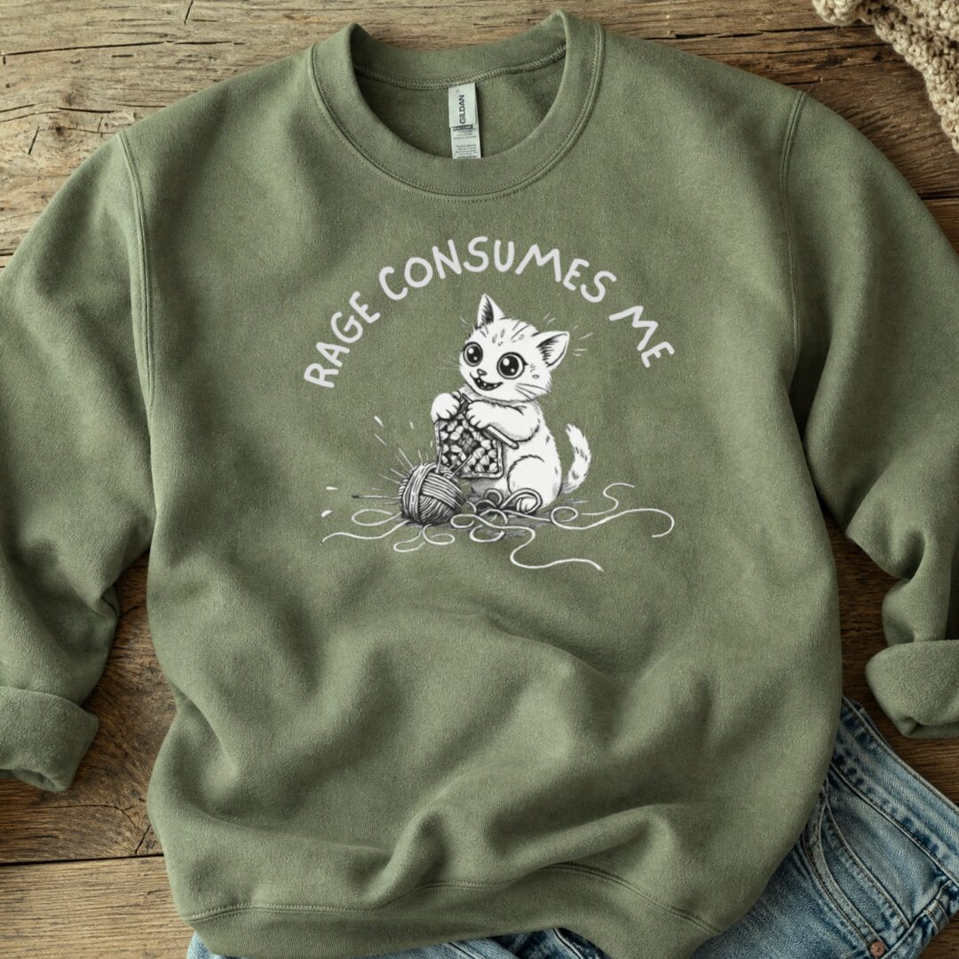 Crochet Rage Consumes Me Sweatshirt Military Green t-shirt