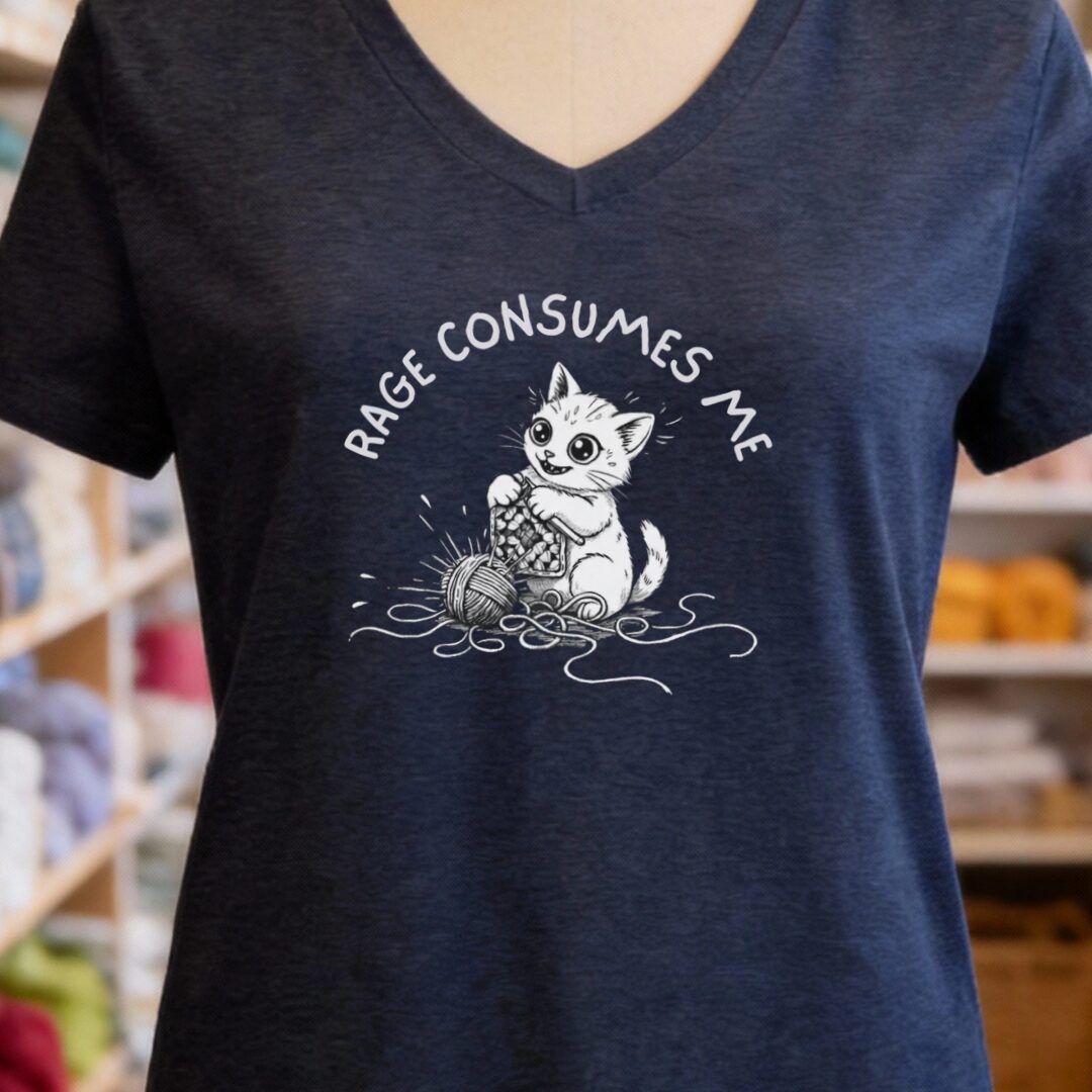 Crochet Rage Consumes Me V-Neck T-Shirt Navy t-shirt