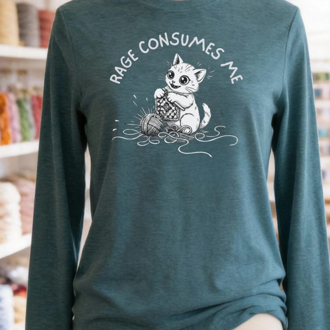 Crochet Rage Consumes Me Long Sleeve Tee Heather Deep Teal t-shirt