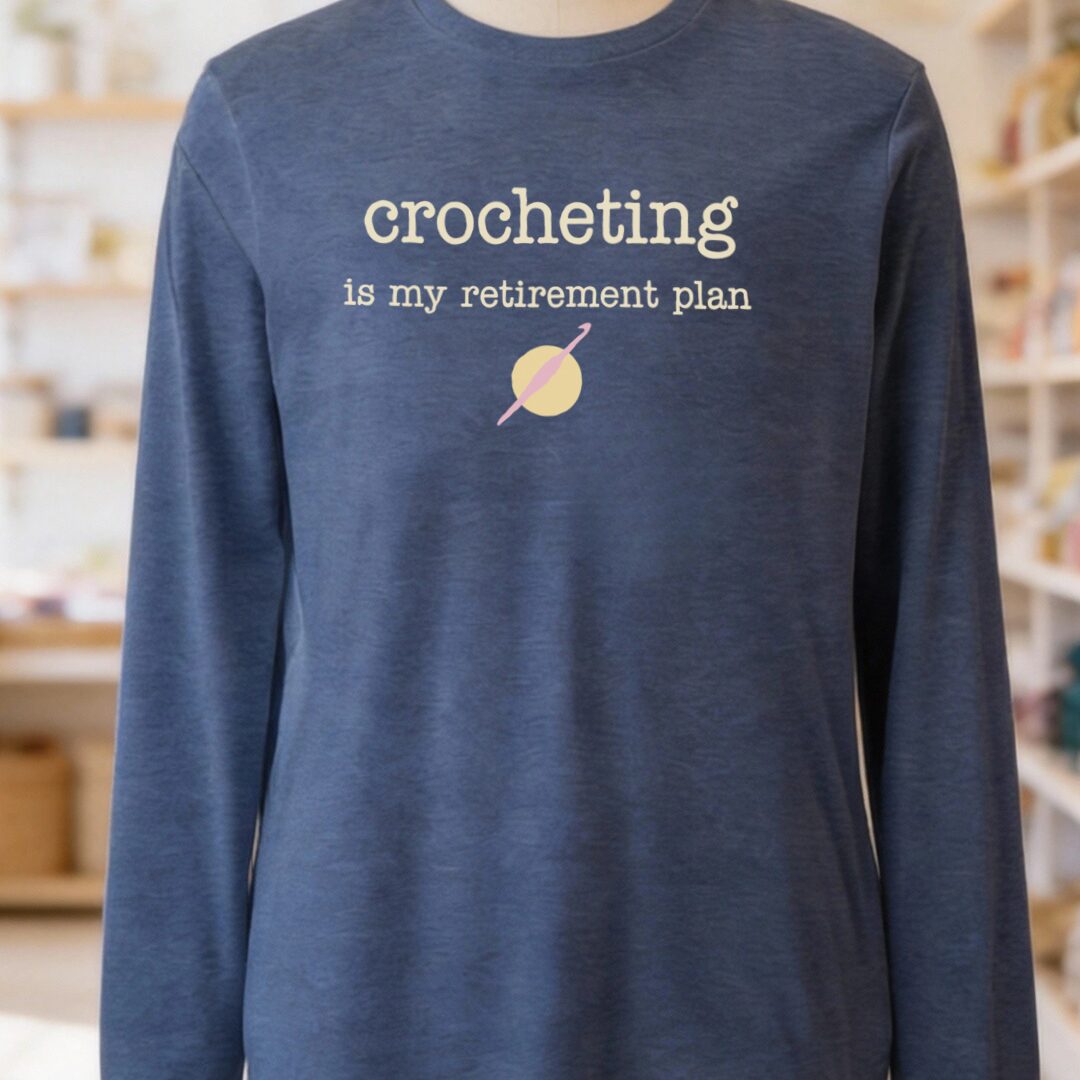 Crochet Retirement Plan Long Sleeve Tee Heather Navy t-shirt