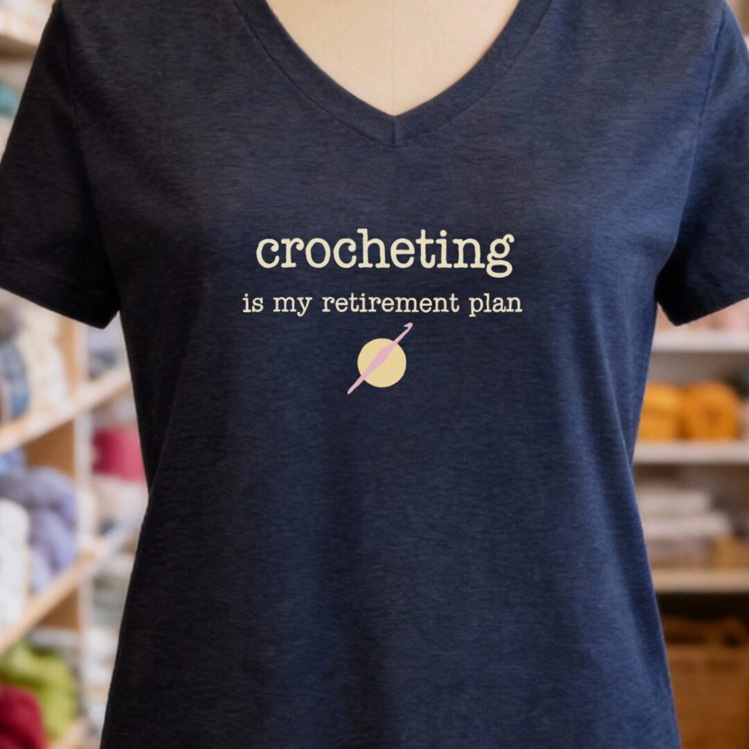 Crochet Retirement Plan V-Neck T-Shirt Navy t-shirt