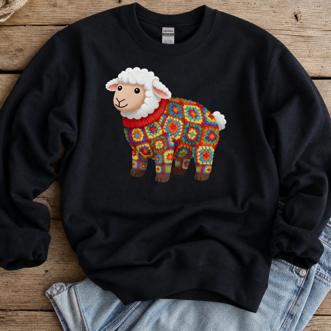 Crochet Sheep Sweatshirt Black t-shirt