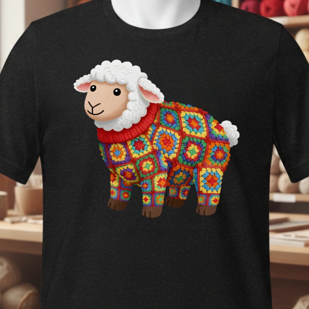 Crochet Sheep T-Shirt Black t-shirt