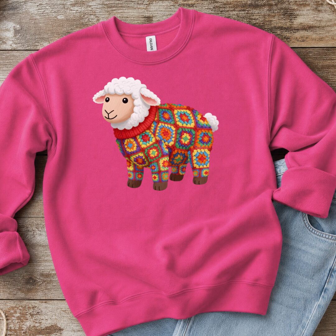 Crochet Sheep Sweatshirt Bright Pink t-shirt