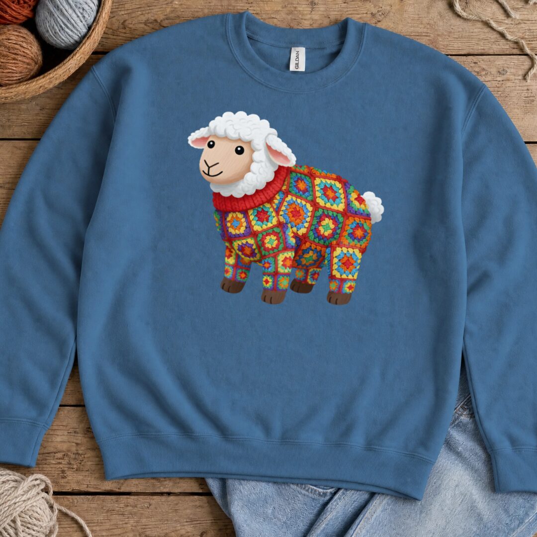 Crochet Sheep Sweatshirt Indigo Blue t-shirt