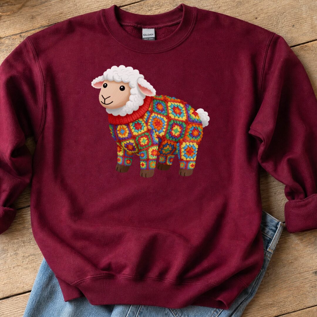 Crochet Sheep Sweatshirt Maroon t-shirt