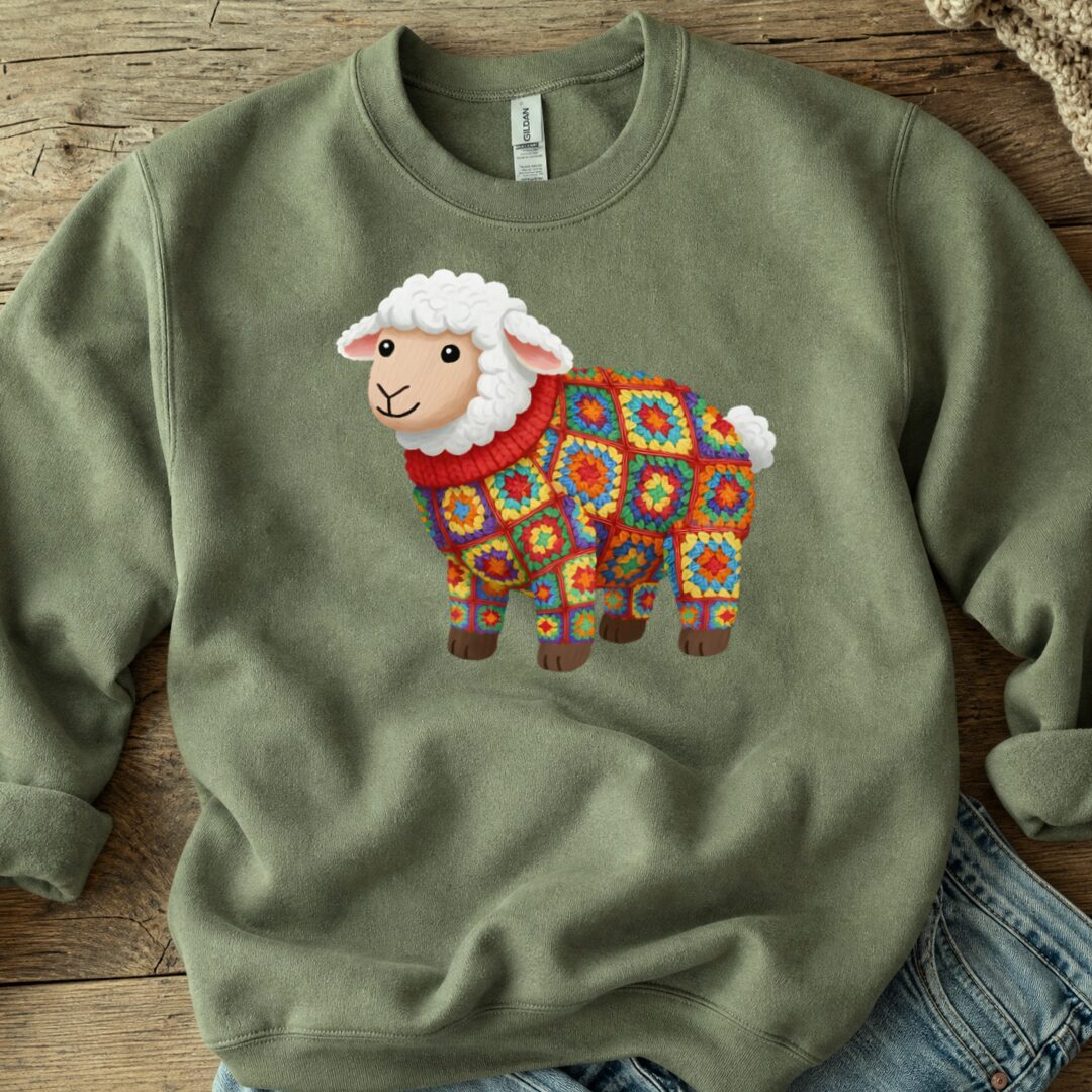 Crochet Sheep Sweatshirt Military Green t-shirt