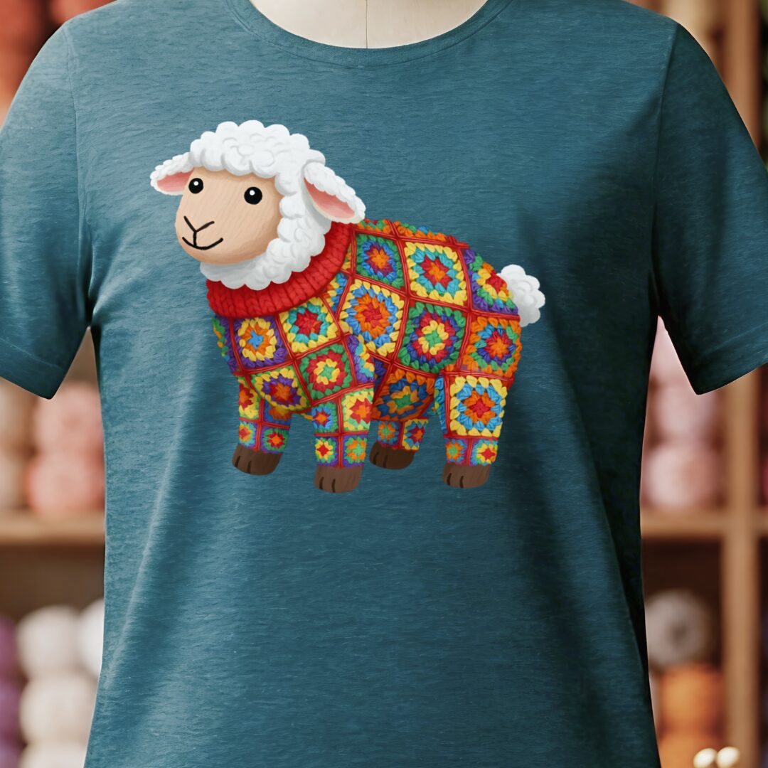 Crochet Sheep T-Shirt Teal Blue t-shirt