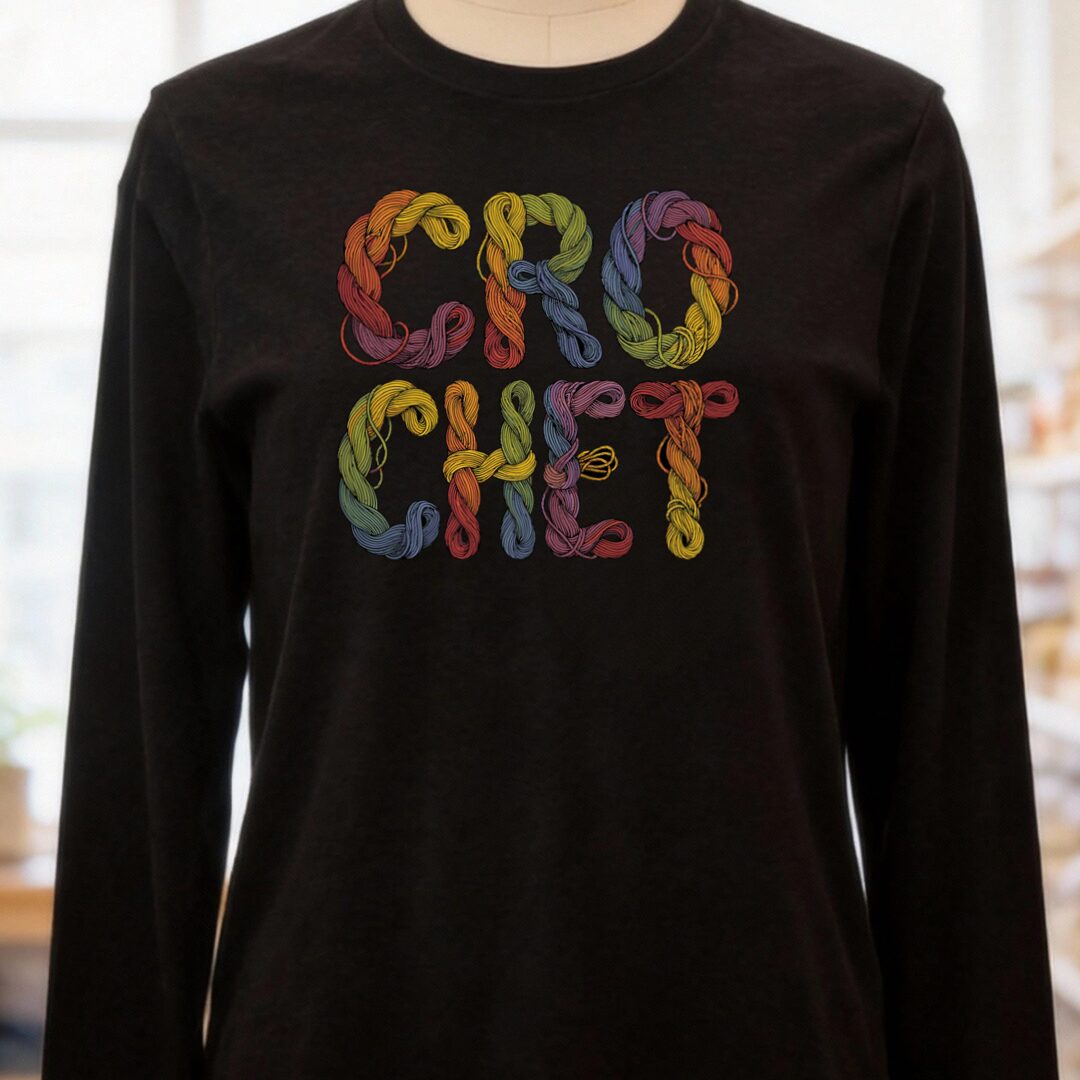Crochet Skeins Long Sleeve Tee Black t-shirt