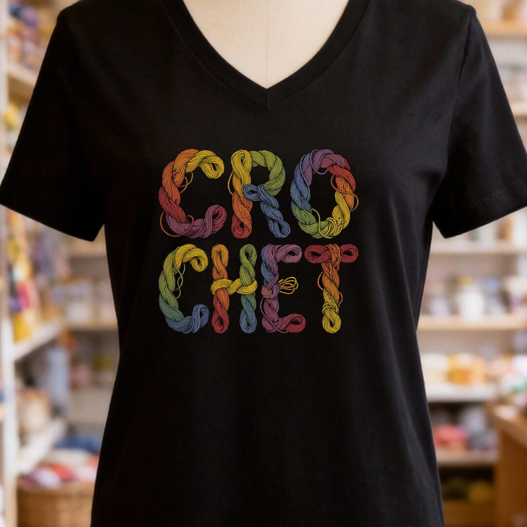 Crochet Skeins V-Neck T-Shirt Black t-shirt