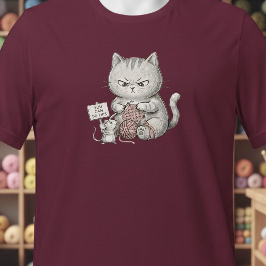 Crochet Support Mouse T-Shirt Maroon t-shirt