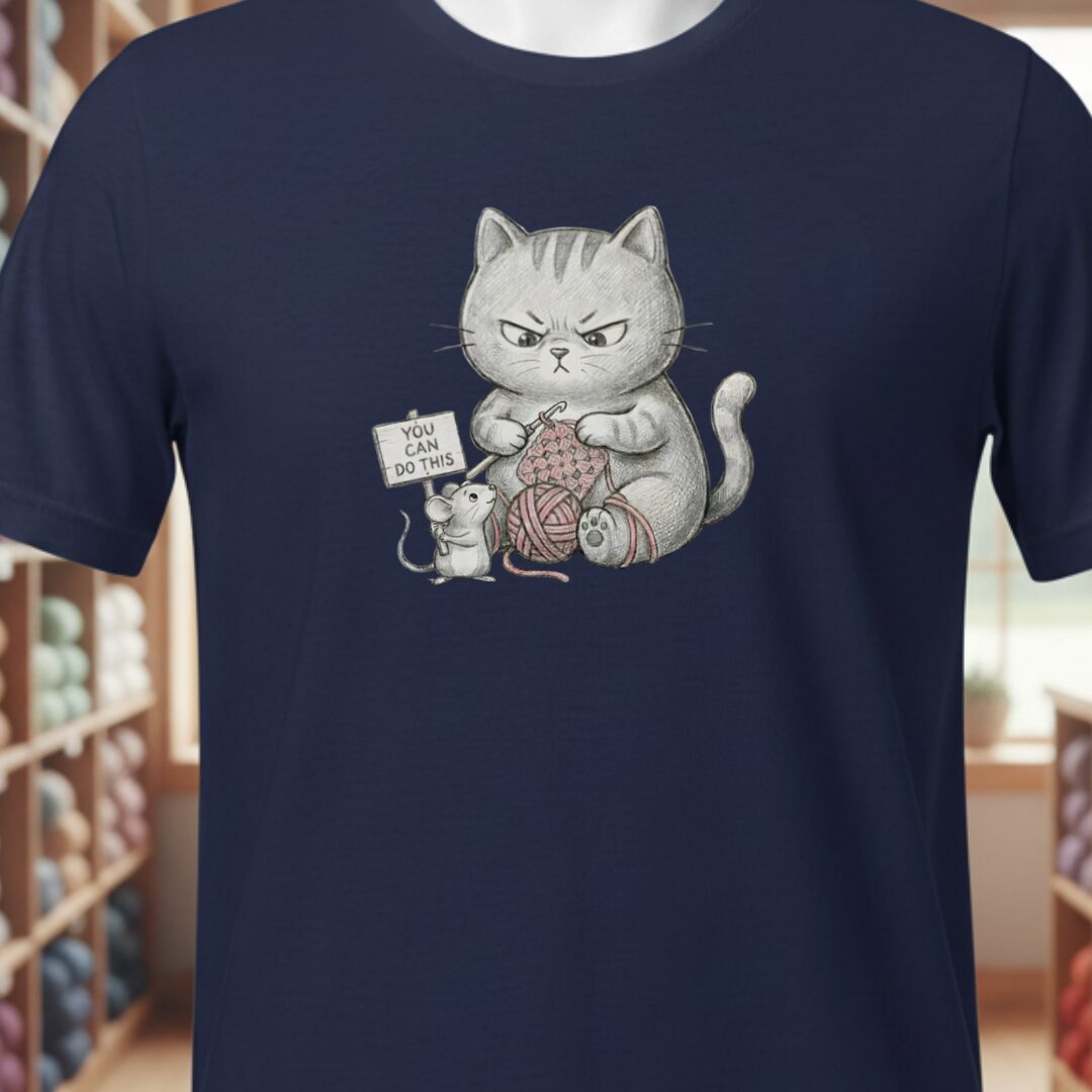 Crochet Support Mouse T-Shirt Navy t-shirt
