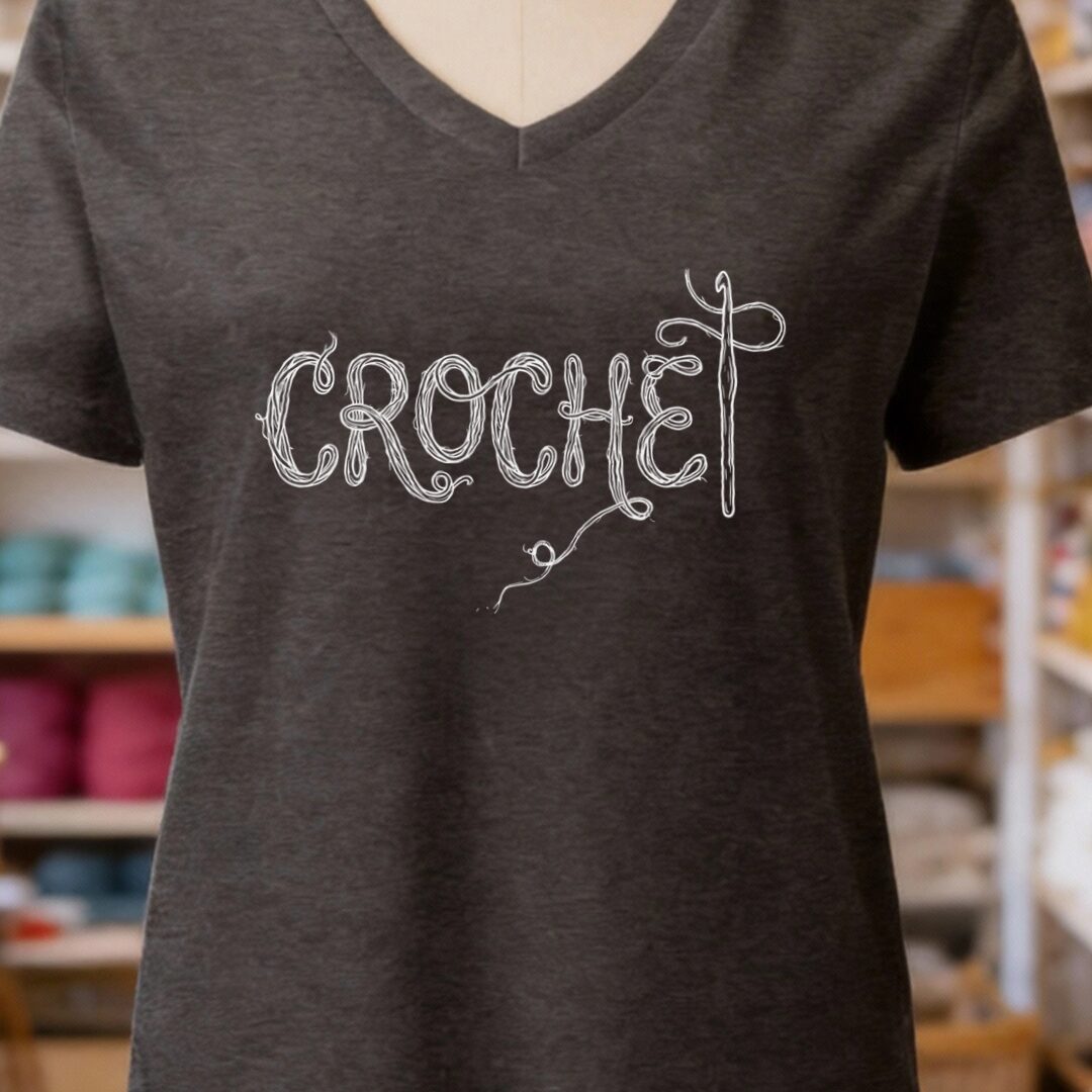 Crochet Text V-Neck T-Shirt Dark Grey t-shirt