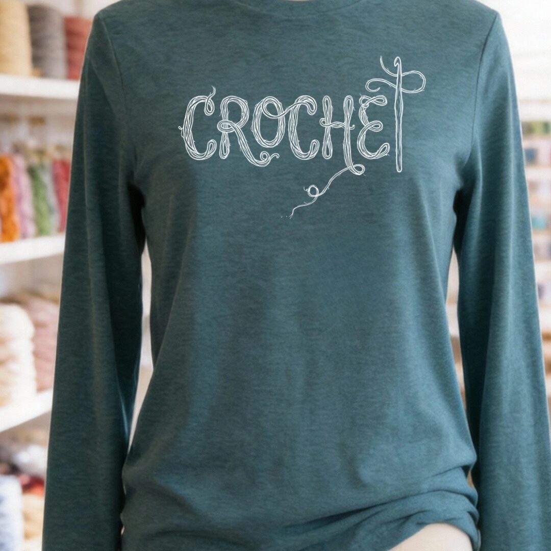 Crochet Text Teal Blue Long Sleeve Tee.jpg