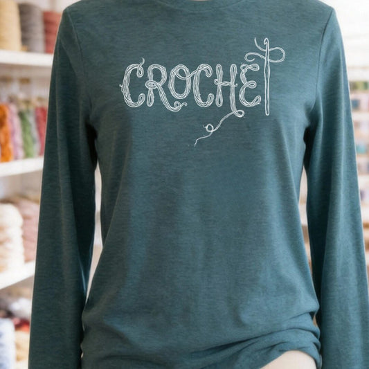 Crochet Text Teal Blue Long Sleeve Tee.jpg