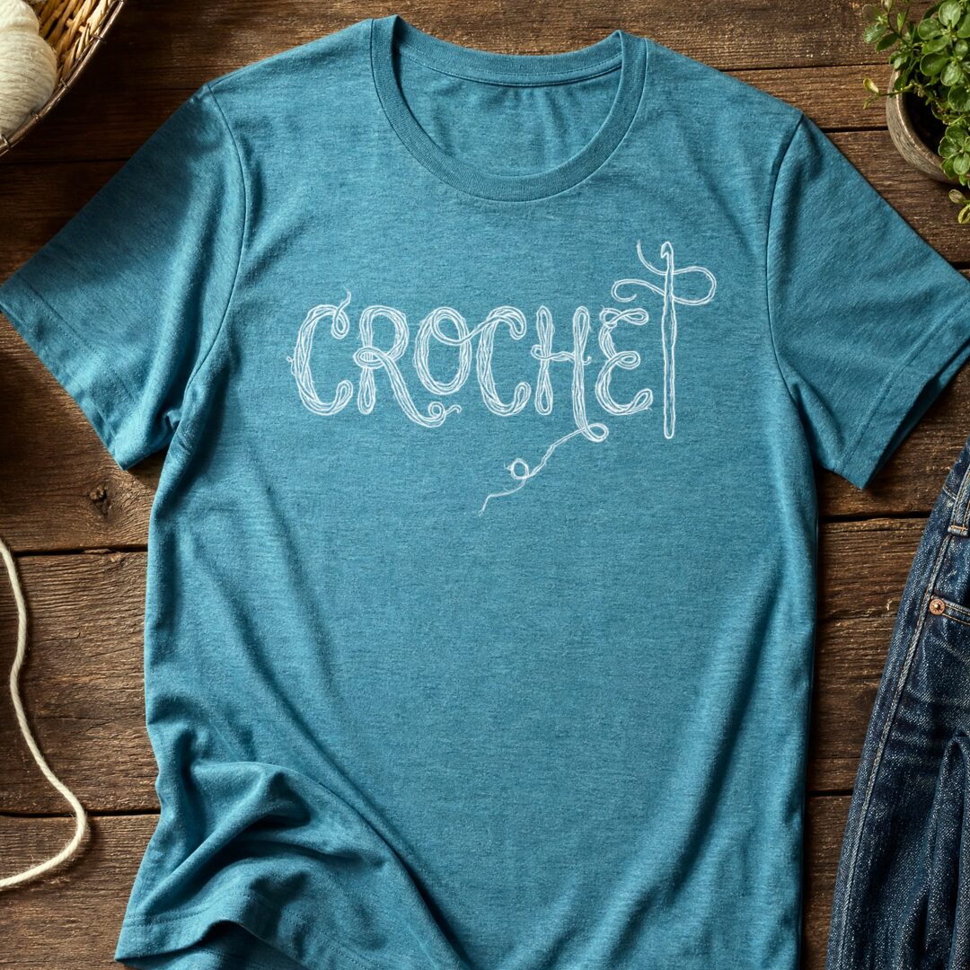 Crochet Text Teal Blue T-Shirt.jpg