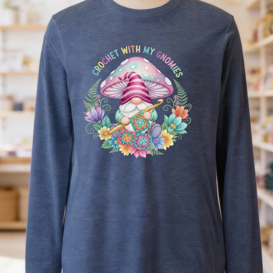 Crochet With My Gnomies Long Sleeve Tee Navy t-shirt