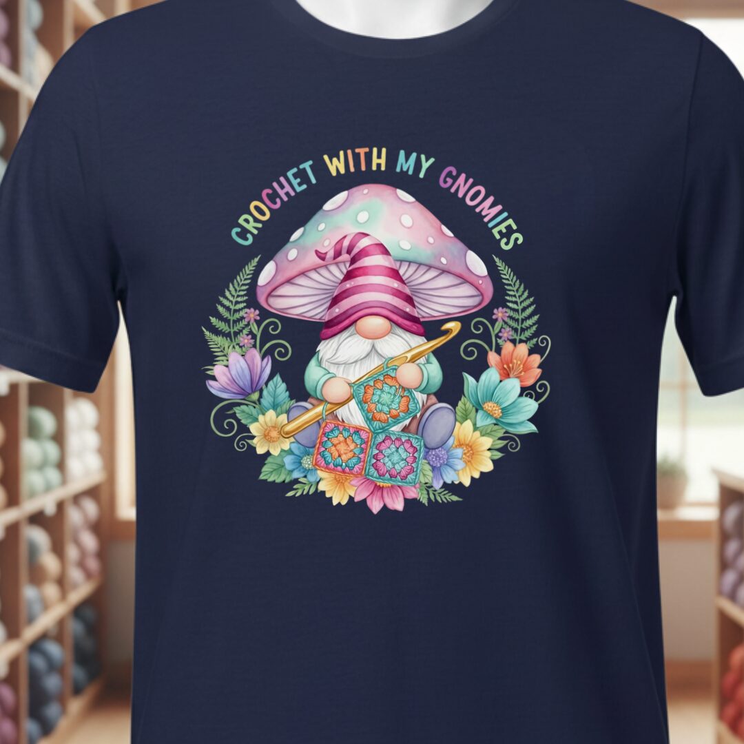 Crochet With My Gnomies T-Shirt Navy t-shirt