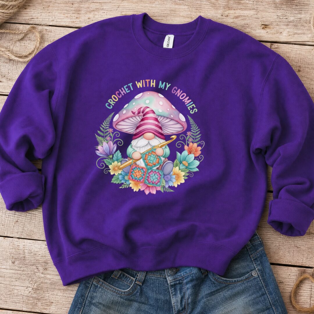 Crochet With My Gnomies Sweatshirt Purple t-shirt