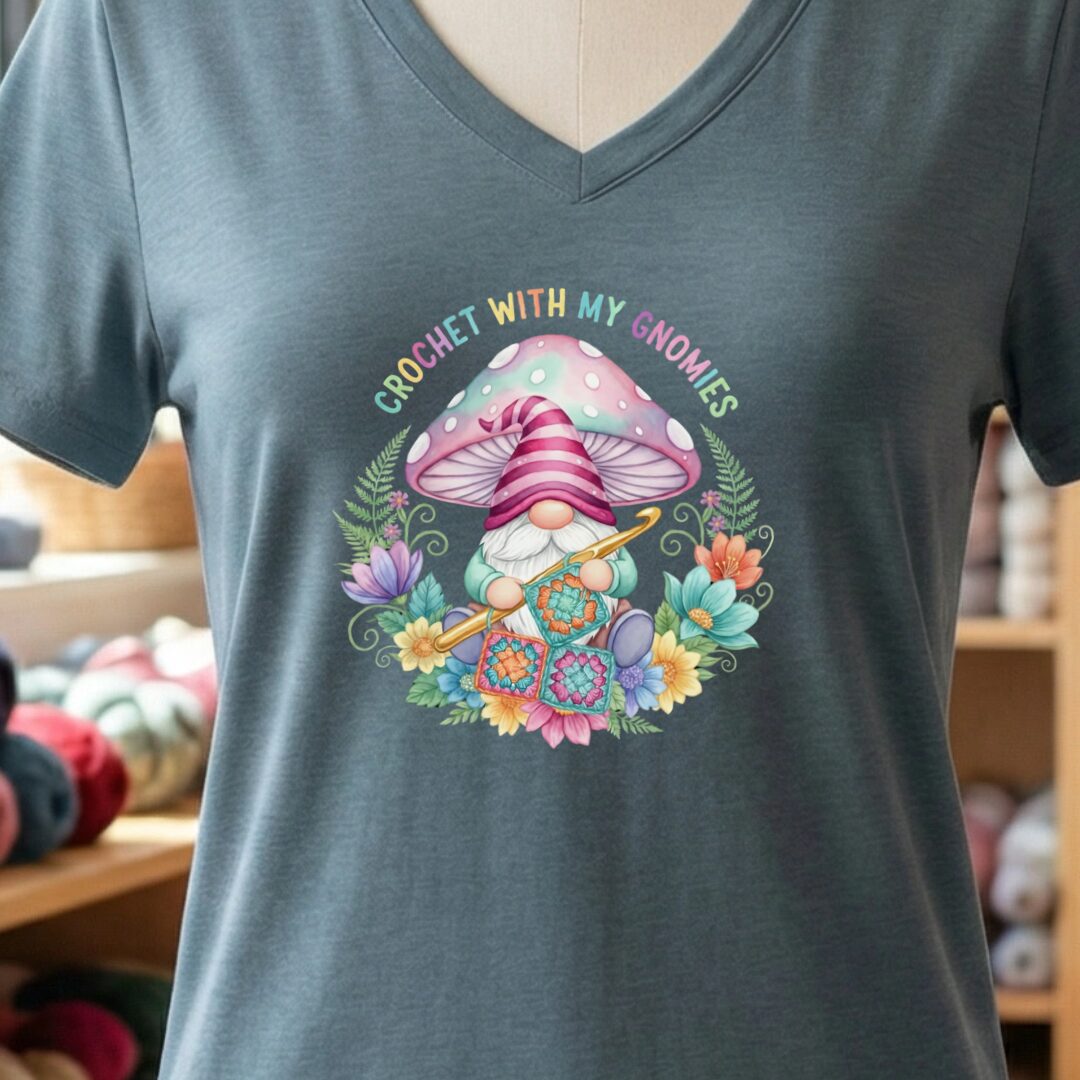 Crochet With My Gnomies V-Neck T-Shirt Slate t-shirt