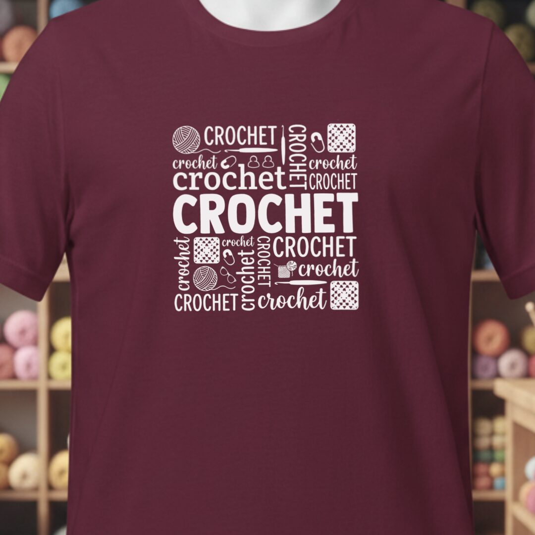 Crochet Word T-Shirt Maroon t-shirt