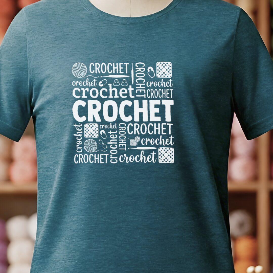 Crochet Word T-Shirt Teal Blue t-shirt