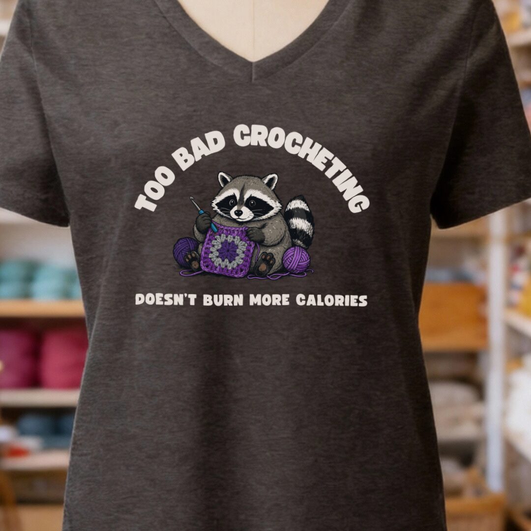 Crochet and Calories V-Neck T-Shirt Dark Grey t-shirt
