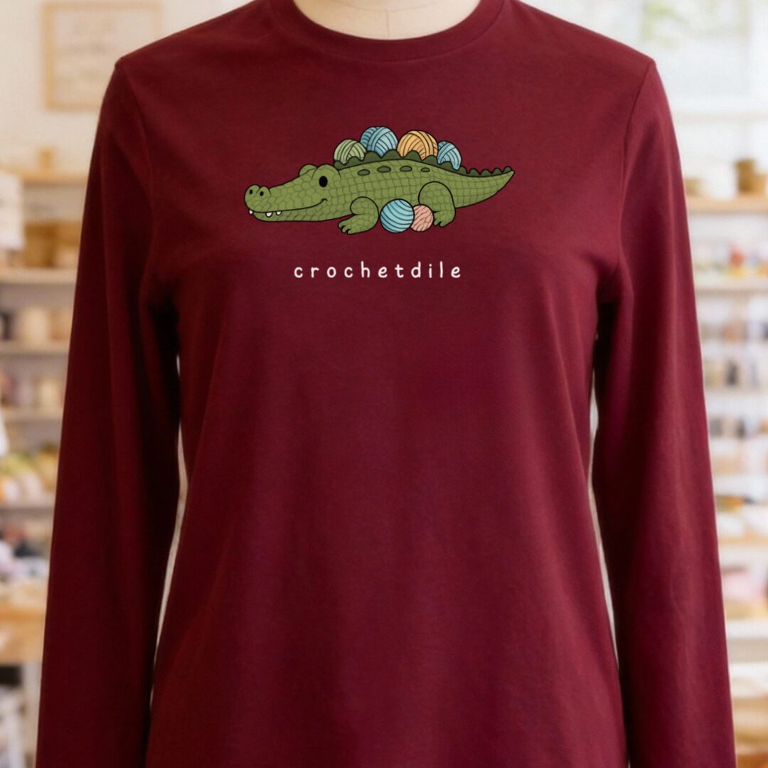 Crochetdile Long Sleeve Tee Maroon t-shirt