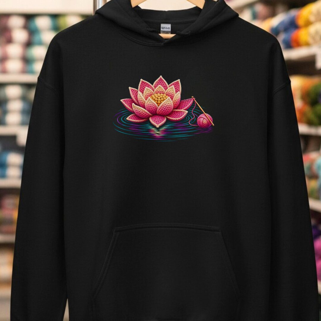 Crocheted Lotus Hoodie Black t-shirt