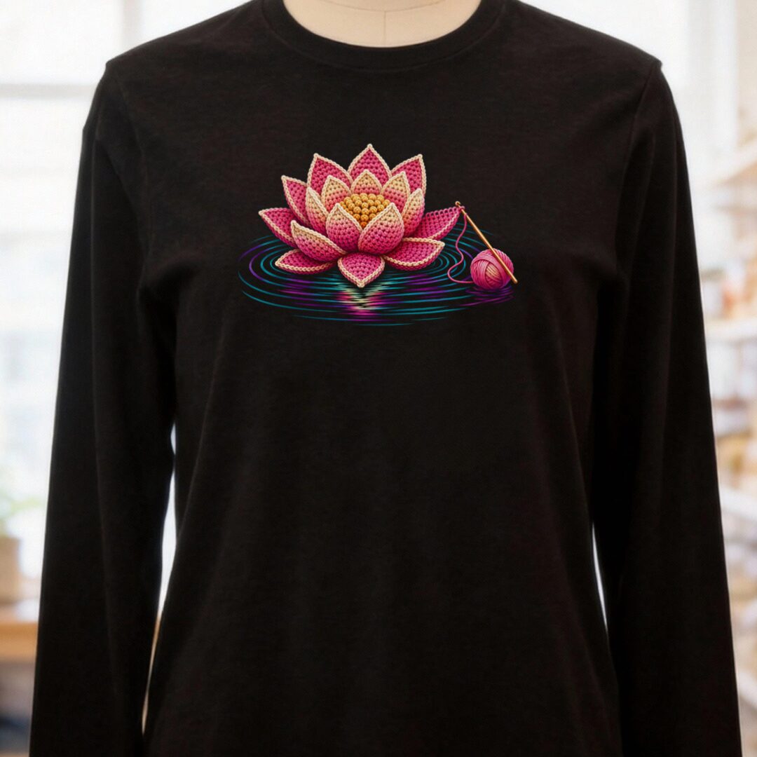 Crocheted Lotus Long Sleeve Tee Black t-shirt