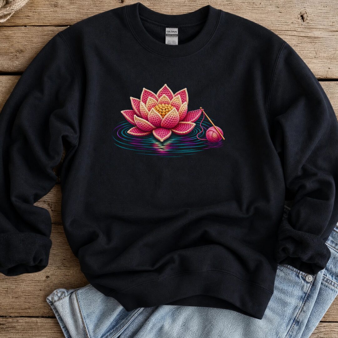 Crocheted Lotus Sweatshirt Black t-shirt