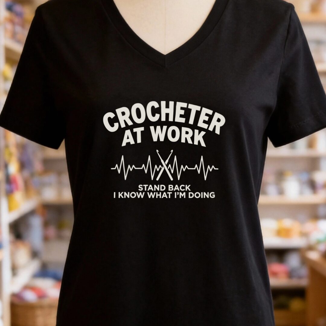 Crocheter At Work V-Neck T-Shirt Black t-shirt