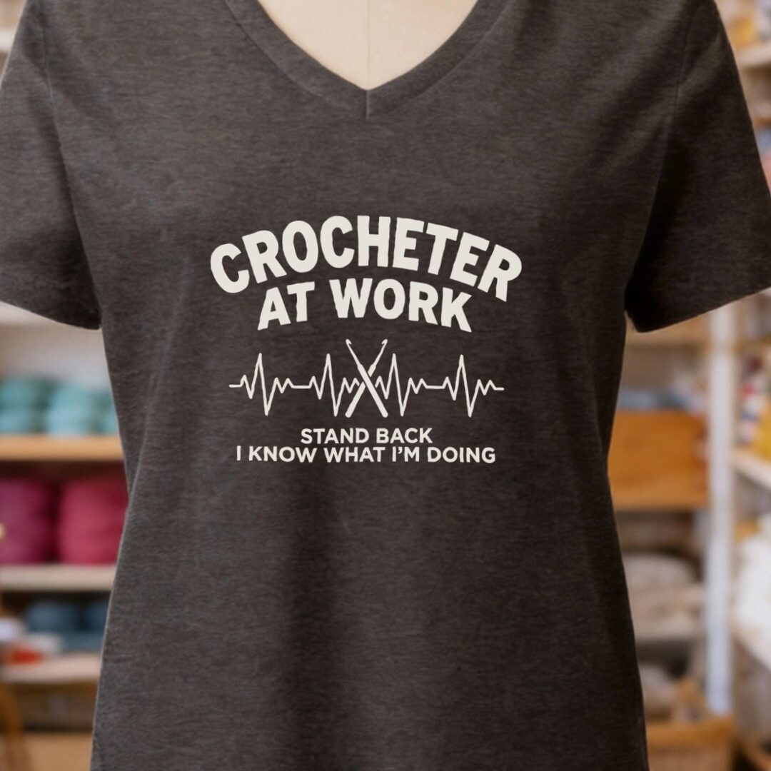 Crocheter At Work V-Neck T-Shirt Dark Grey t-shirt