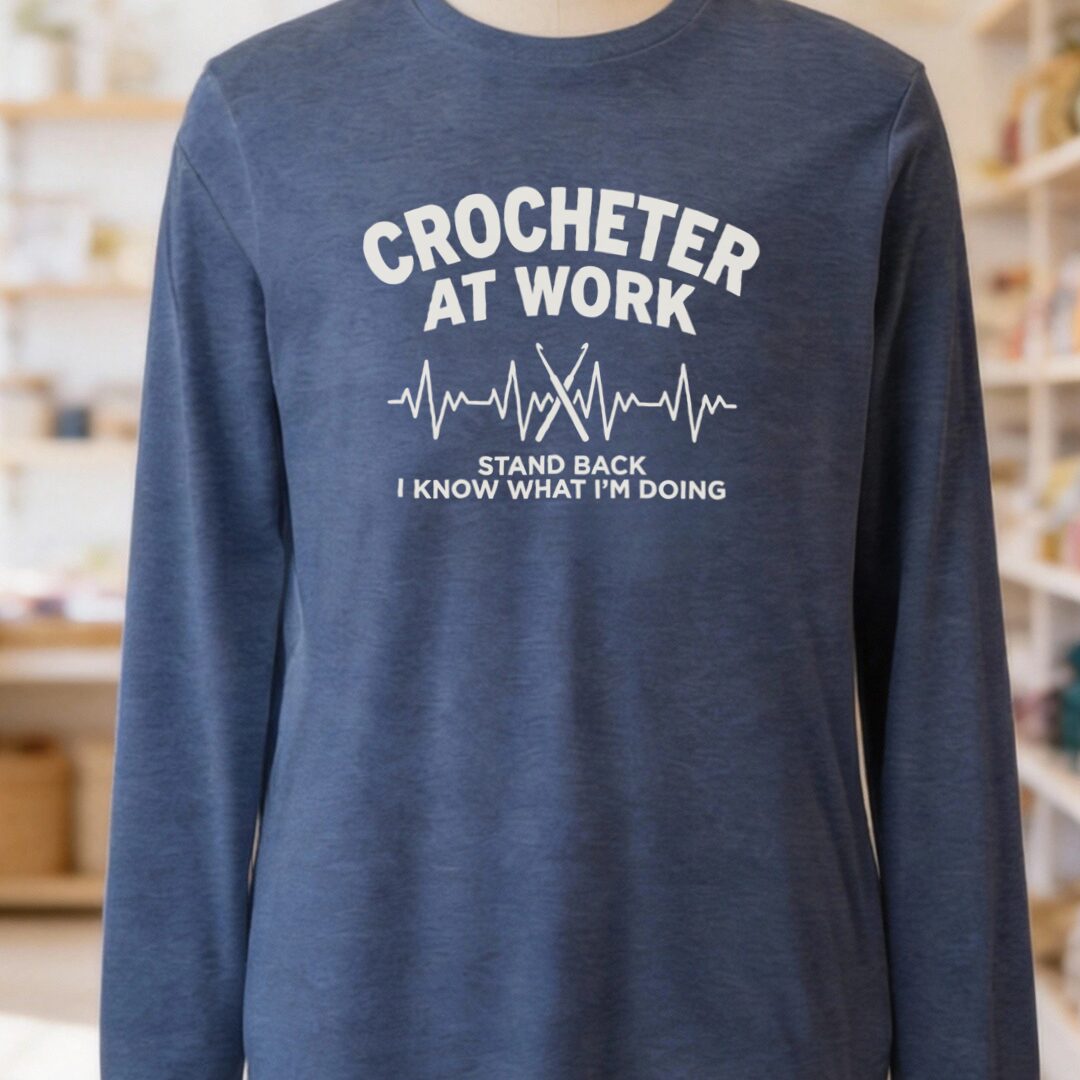 Crocheter At Work Long Sleeve Tee Navy t-shirt