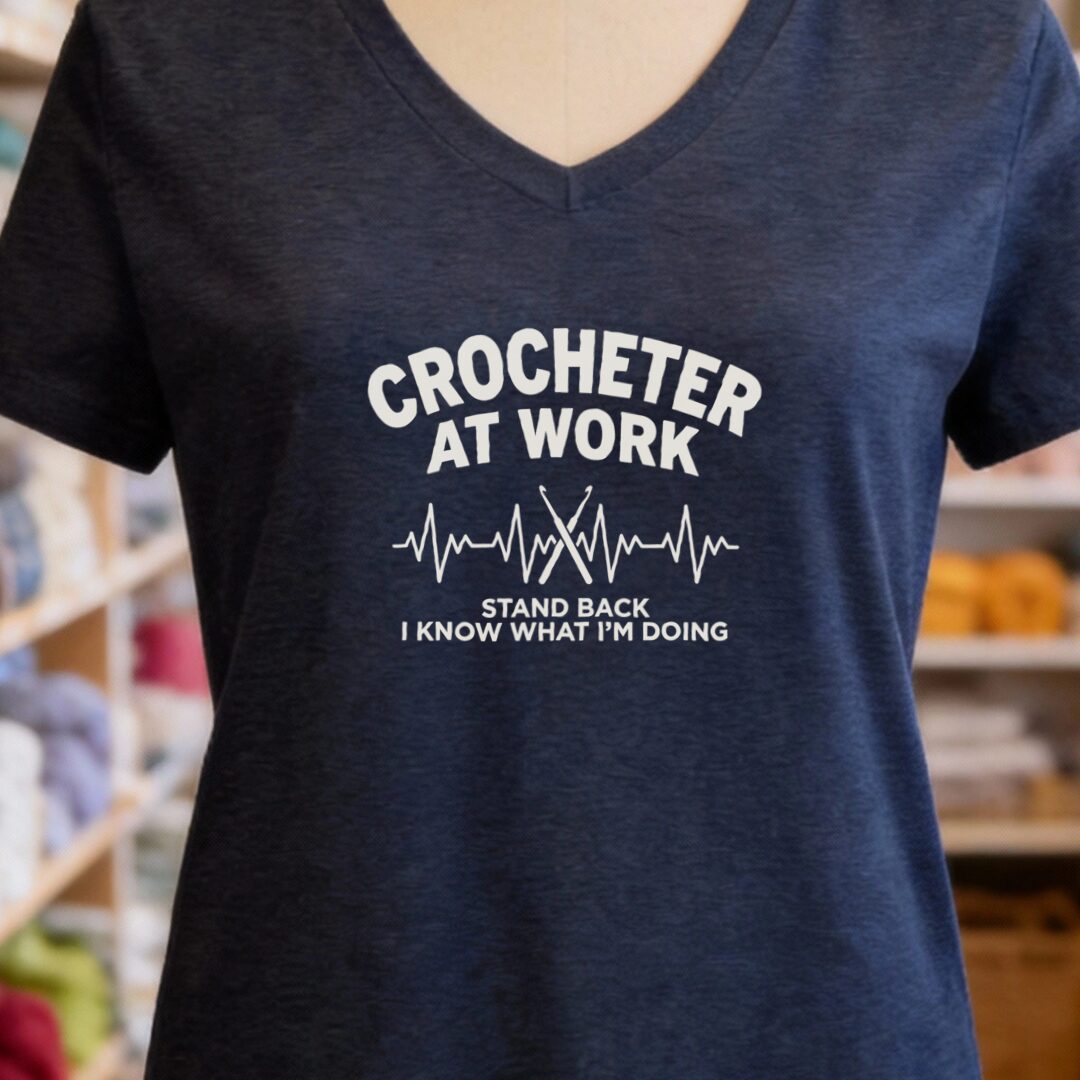 Crocheter At Work V-Neck T-Shirt Navy t-shirt