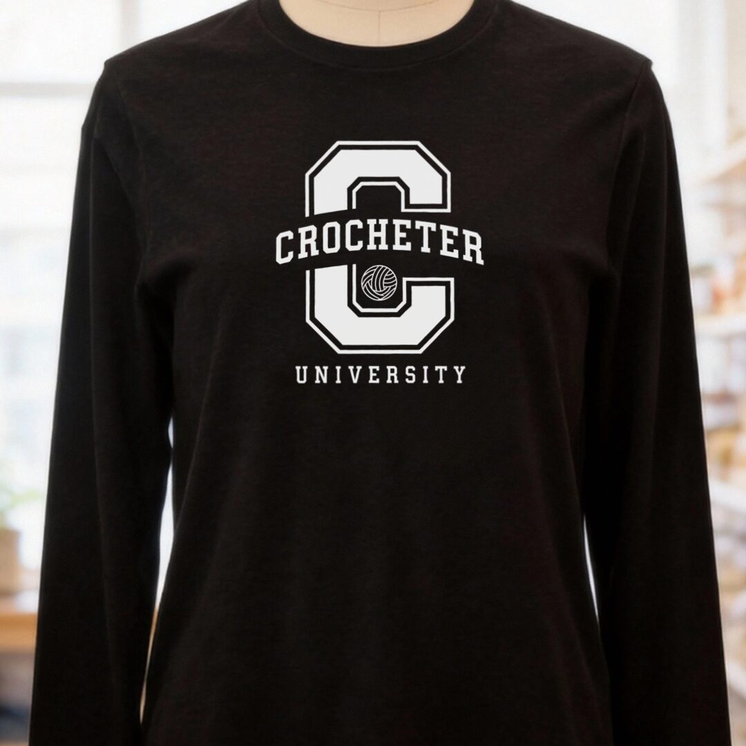 Crocheter University Long Sleeve Tee Black t-shirt