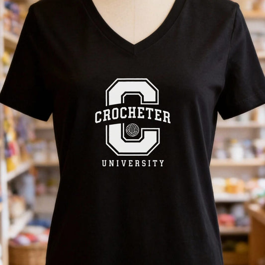 Crocheter University V-Neck T-Shirt Black t-shirt