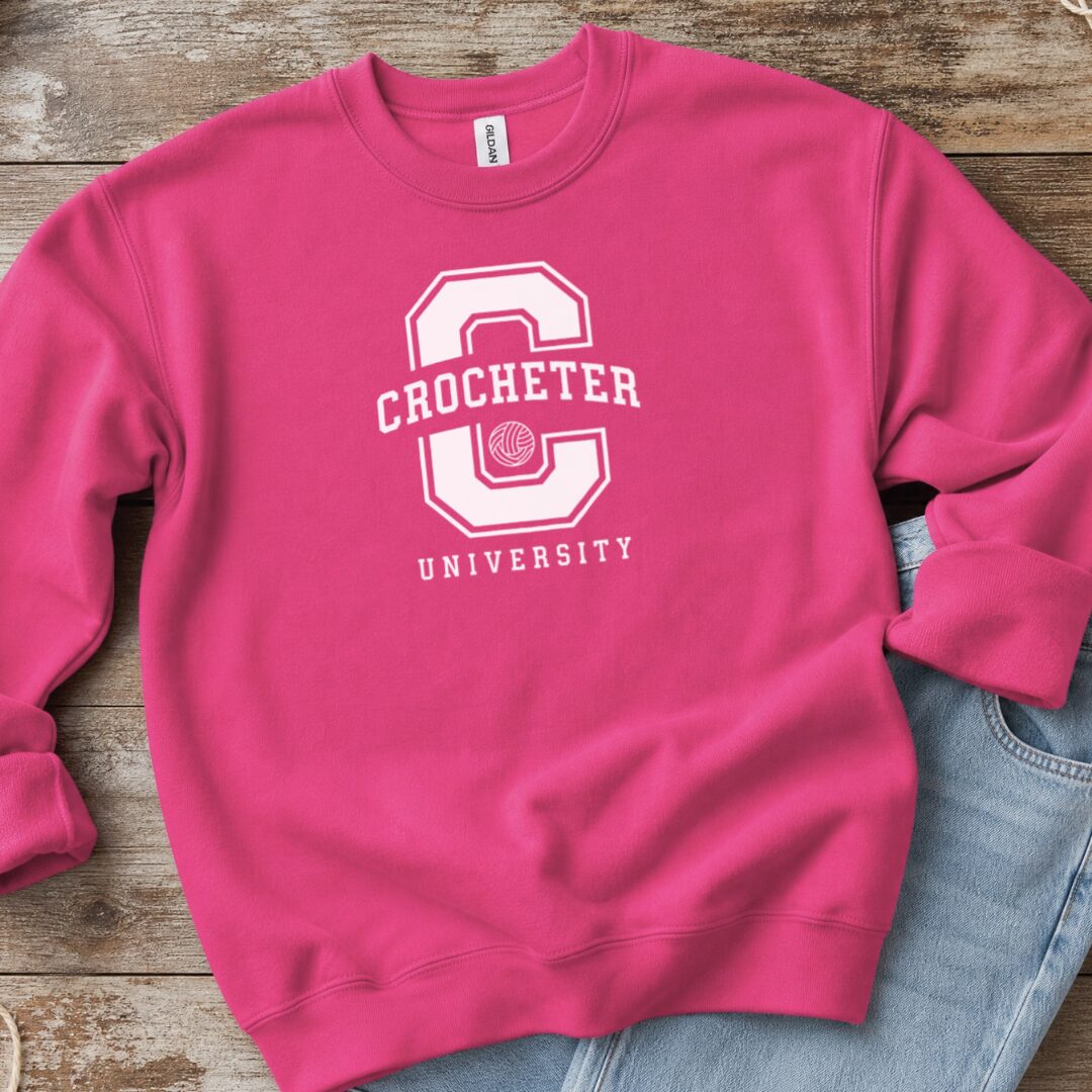 Crocheter University Sweatshirt Bright Pink t-shirt