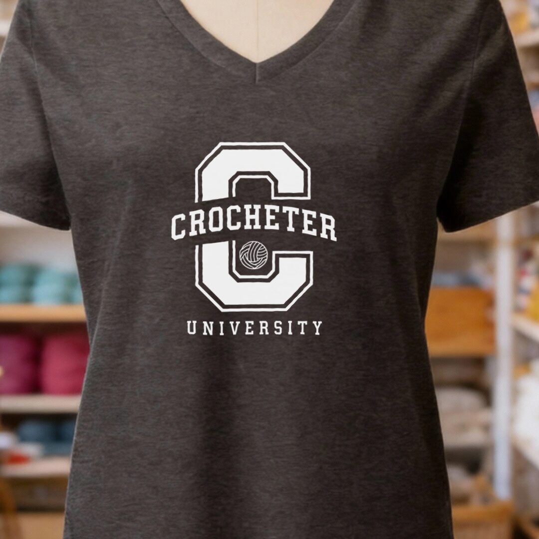 Crocheter University V-Neck T-Shirt Dark Grey t-shirt