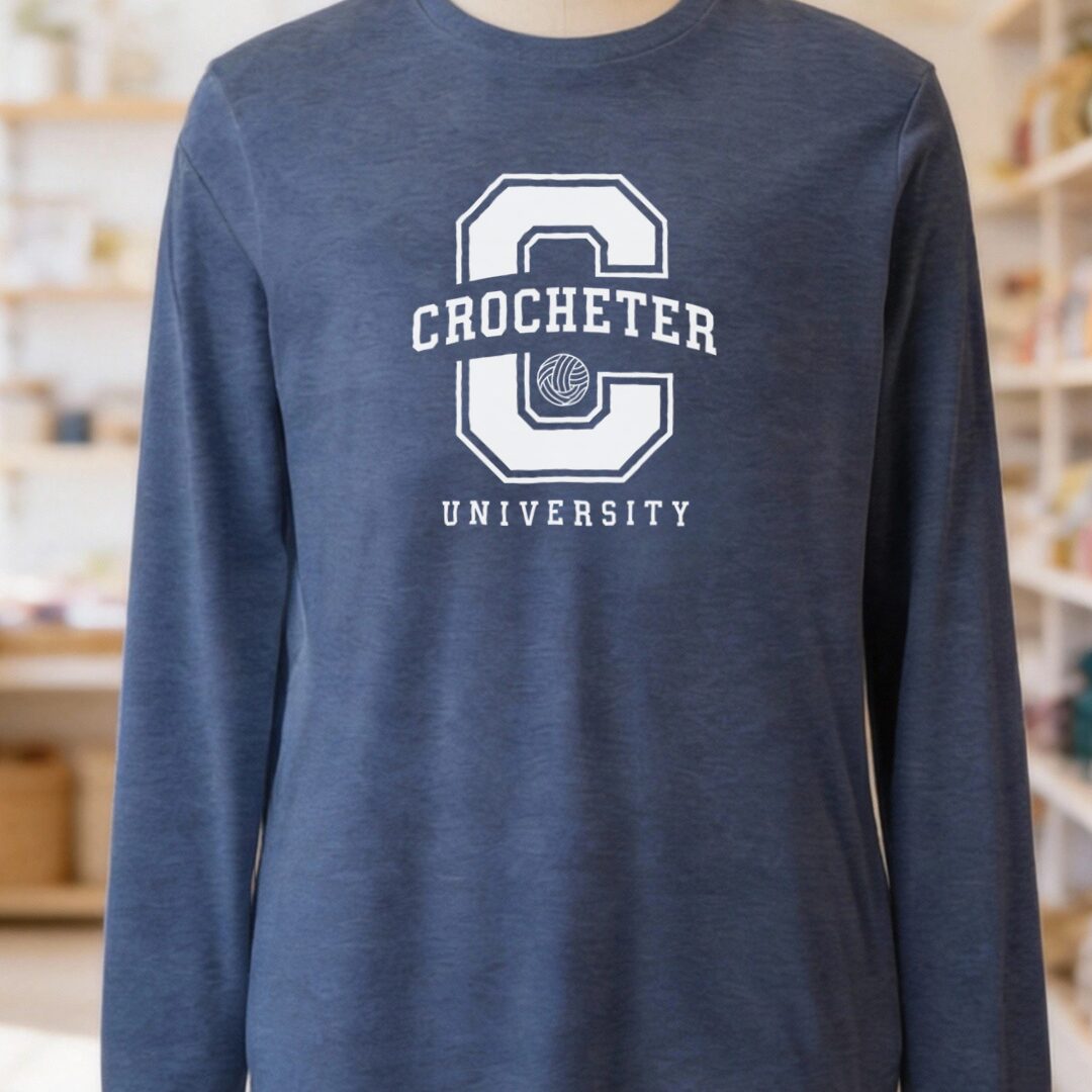 Crocheter University Long Sleeve Tee Navy t-shirt