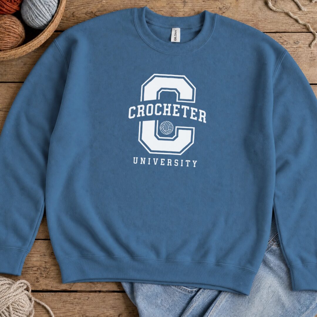 Crocheter University Sweatshirt Indigo Blue t-shirt