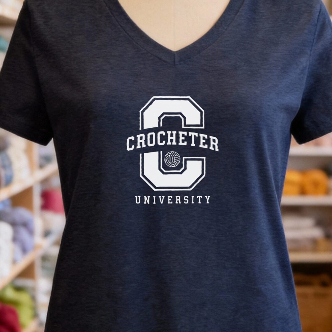 Crocheter University V-Neck T-Shirt Navy t-shirt
