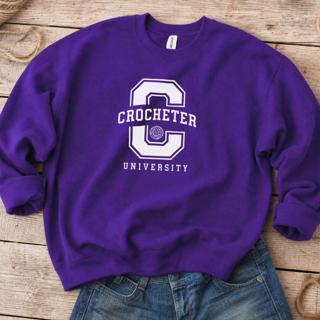 Crocheter University Sweatshirt Purple t-shirt