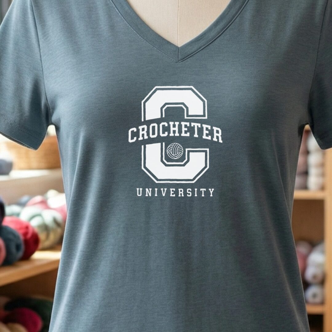Crocheter University V-Neck T-Shirt Slate t-shirt